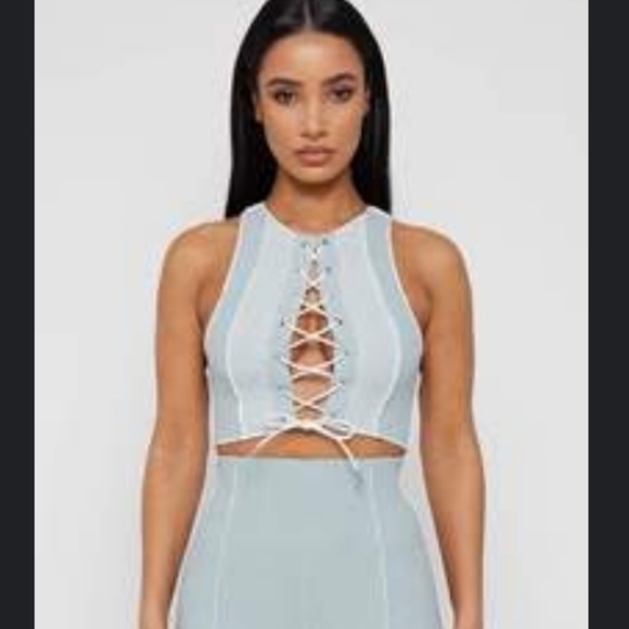 Manière De Voir Mesh Panel Lace Up Crop Top - Picture 5 of 5